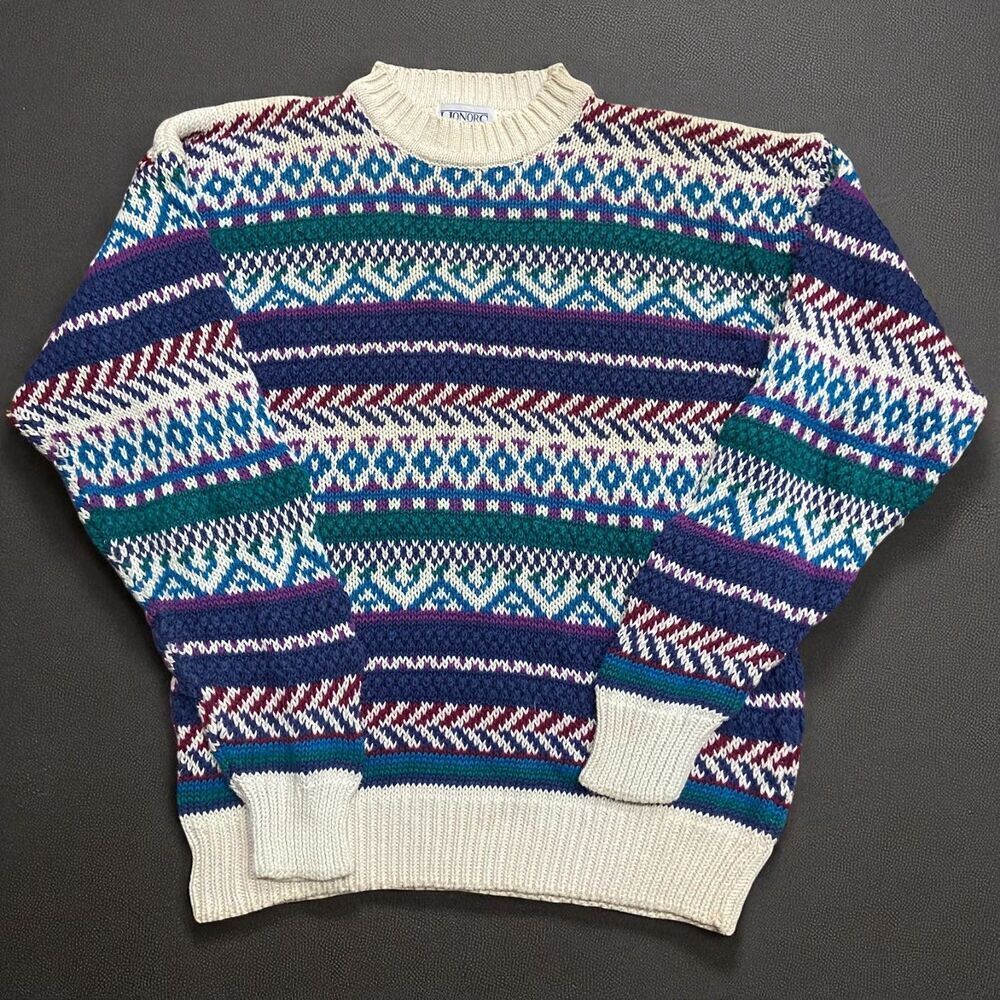 Honors Vintage 90s Multicolor Knit Pullover Sweater Cotton Ramie Men's Size L